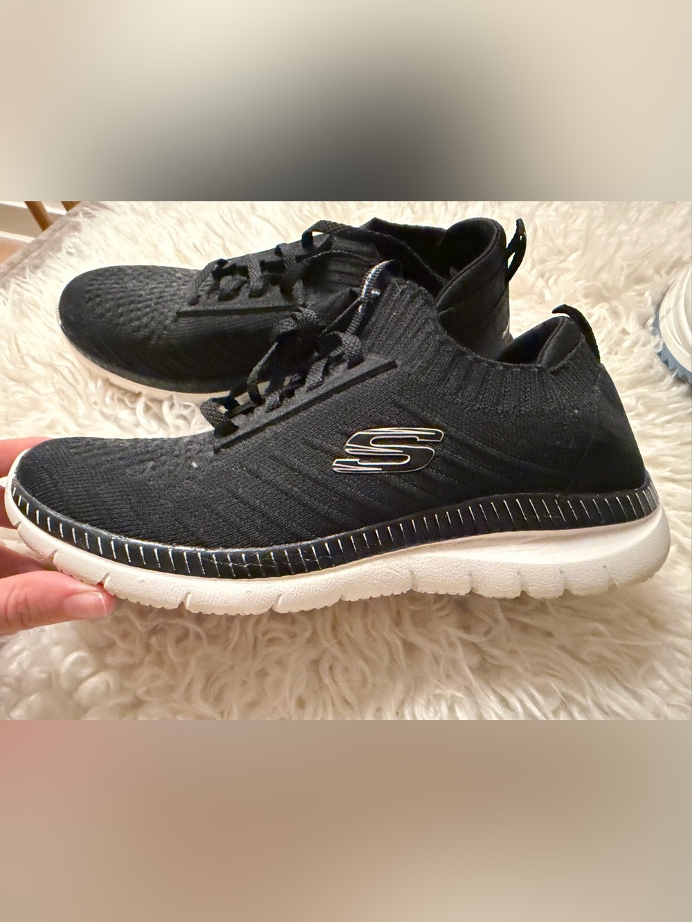 Skechers Black Knit Slip-On Sneakers with White Sole